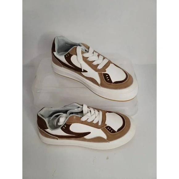 CCDB womens lace up brown white low top sneaker shoes size 7 Medium - Picture 4 of 7